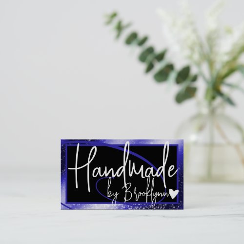Stylish Dark Blue Frame Heart Handmade by Name  Business Card