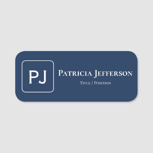 Stylish Dark Blue White Modern  Elegant Monogram Name Tag