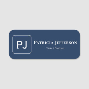 Stylish Dark Blue White Modern Monogram Name Tag