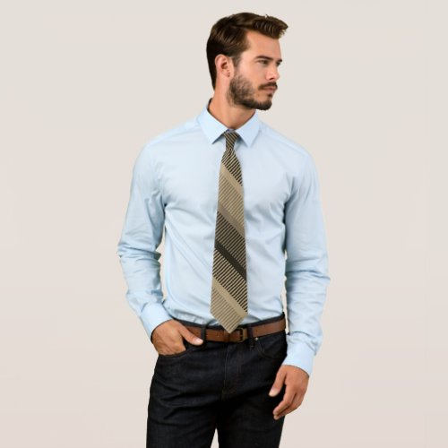 Stylish Dark Brown Grey Stripes Neck Tie
