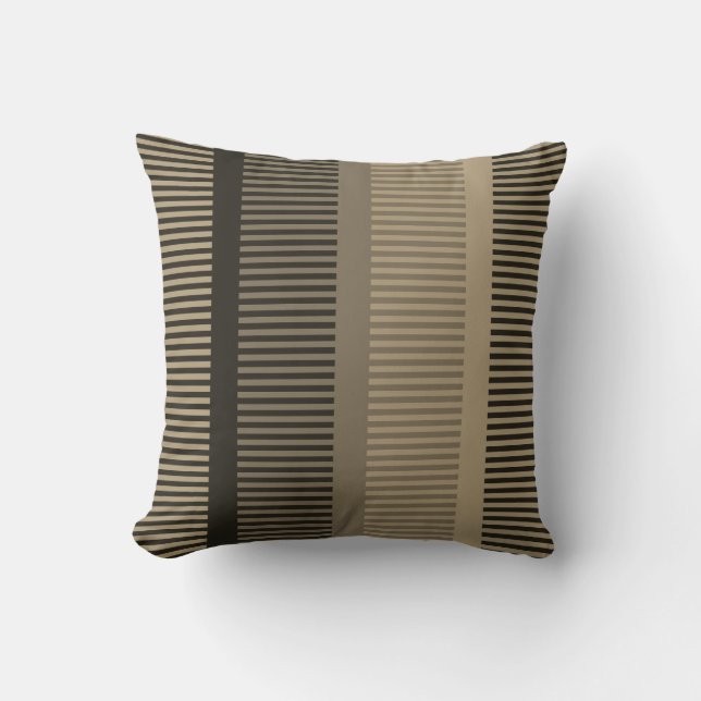 Stylish Dark Brown Grey Stripes Throw Pillow (Front)