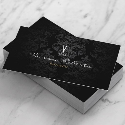 Customizable Stylish Dark Damask Hair Stylist Business Card