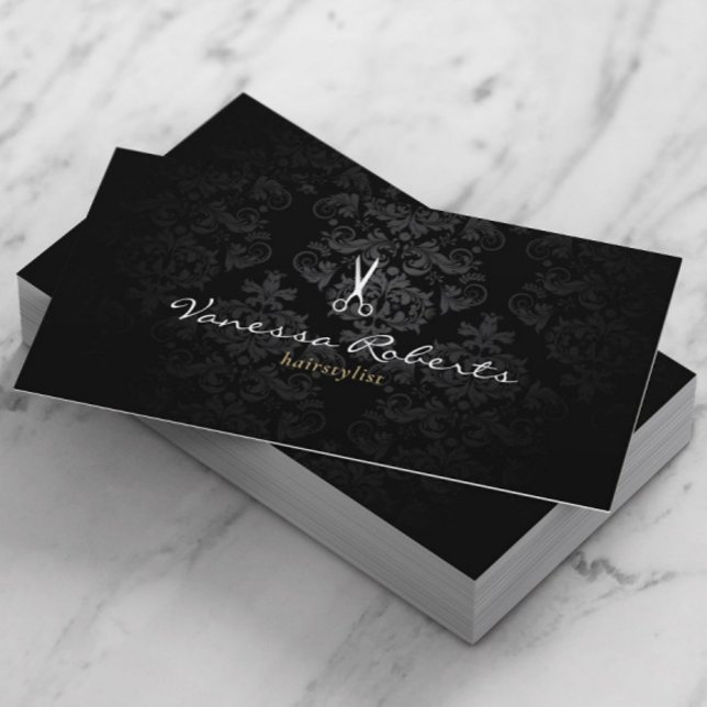 Stylish Dark Damask Hair Stylist Business Card (Creator Uploaded)