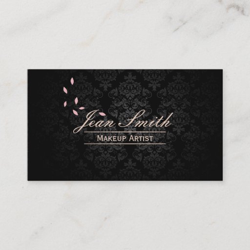 Customizable Stylish Dark Damask Makeup Artist Business Cards
