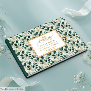 Stylish Dark Green And Gold Wedding Guest Book