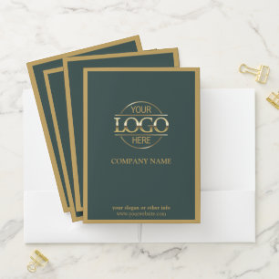 Stylish Dark Green Gold Business Logo Personalized Pocket Folder