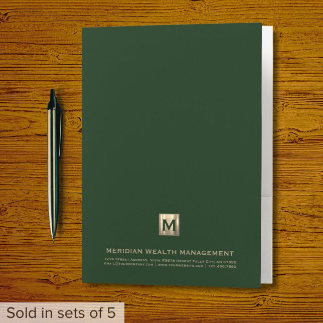 Stylish Dark Green Gold Monogram Pocket Folder (Creator Uploaded)
