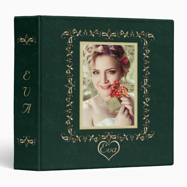 Stylish dark green shabby gold pattern 3 ring binder (Front/Spine)