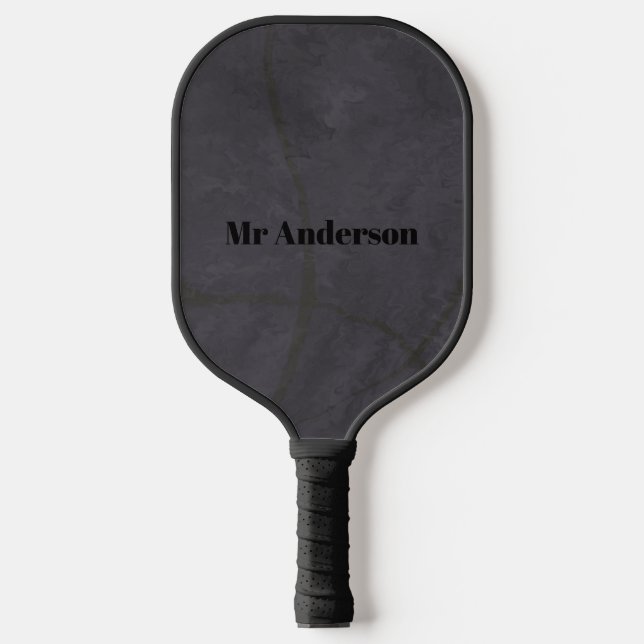 Stylish Dark Grey and Black Modern Monogram  Pickleball Paddle (Front)