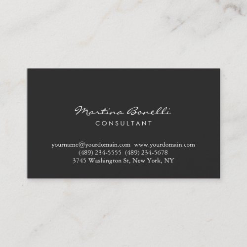 Stylish Dark Grey Script Consultant Business Card