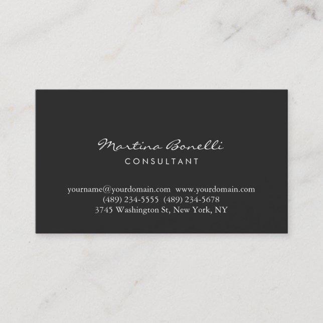 Stylish Dark Grey Script Consultant Business Card (Front)