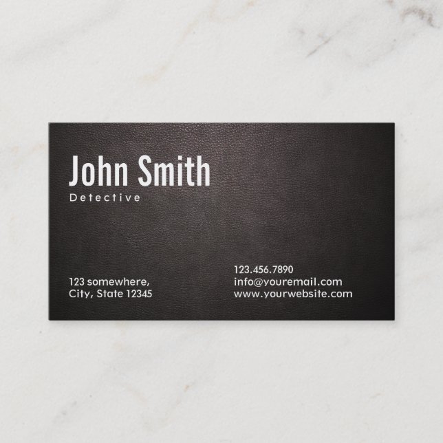 Stylish Dark Leather Detective Business Card (Front)
