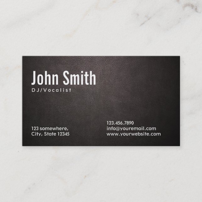 Stylish Dark Leather DJ Music Business Card (Front)