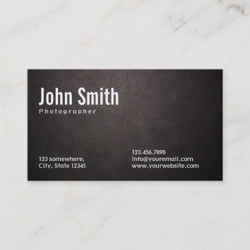 Stylish Dark Leather Photographer Business Card