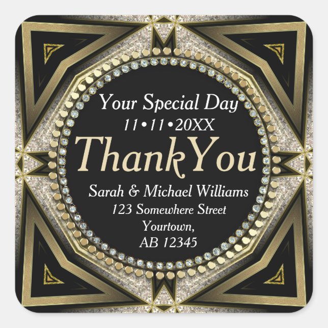 Stylish Dark Medieval Royale Thank You Stickers (Front)