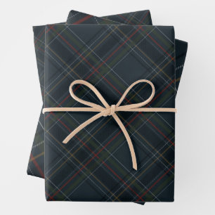 Stylish dark navy blue Christmas plaid holiday Wrapping Paper Sheets