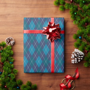 Stylish Dark Navy / Teal Blues Argyle Classic Golf Wrapping Paper