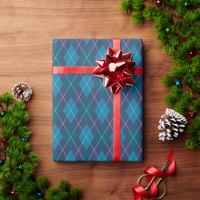 Stylish Dark Navy / Teal Blues Argyle Classic Golf Wrapping Paper (Holiday Gift)