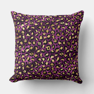 Stylish Dark Purple and Gold Foil Leopard Spots Throw Pillow