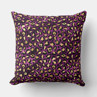 Stylish Dark Purple and Gold Foil Leopard Spots Throw Pillow