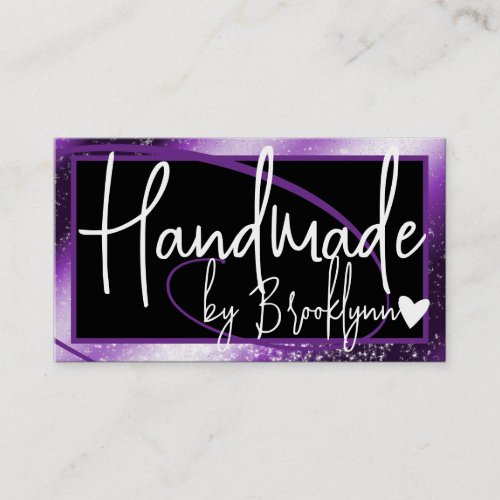 Stylish Dark Purple Frame Heart Handmade by Name  Business Card