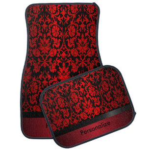 Stylish Dark Red & Black Floral Damask DIY Name Car Mat