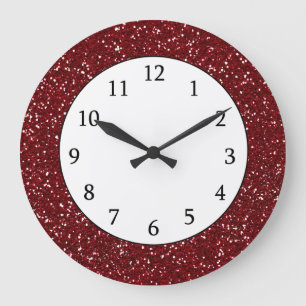 Stylish Dark Red Glitter Large Clock