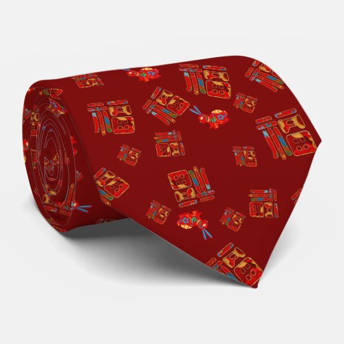 Stylish Dark Red Rabbit 福 Blessings Good Luck Gift Neck Tie