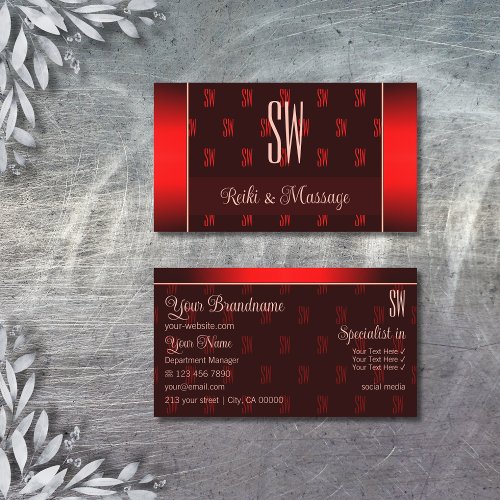 Stylish Dark Red with Initials Professional Modern Business Card