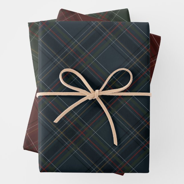 Stylish dark rich Christmas plaid holiday Wrapping Paper Sheets (In situ)