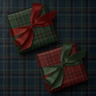 Stylish dark rich plaid Christmas holiday Wrapping Paper Sheets