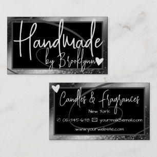 Stylish Dark Silver Frame Heart Handmade by Name Business Card