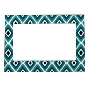 Stylish Dark Teal Black Ikat Pattern Magnetic Photo Frame