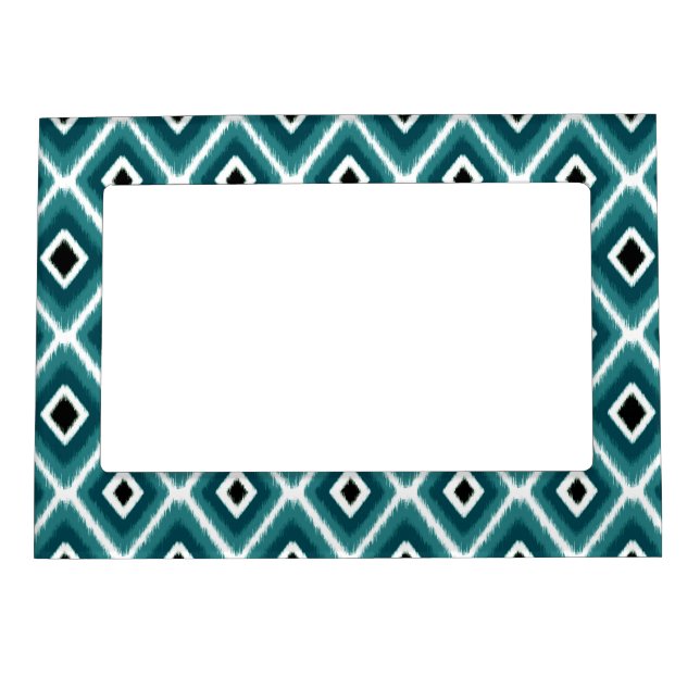 Stylish Dark Teal Black Ikat Pattern Magnetic Photo Frame (Front)