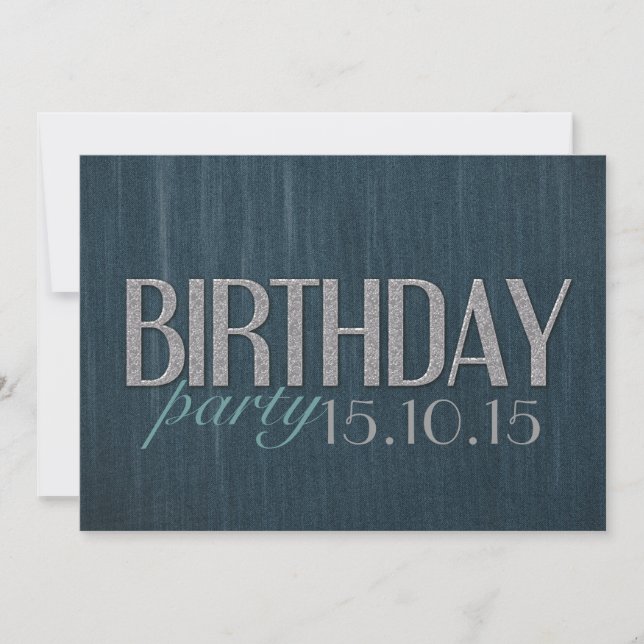 Stylish dark teal denim Guy Birthday Party Invite (Front)
