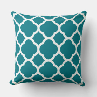Stylish Dark Turquoise Quatrefoil Pattern Throw Pillow