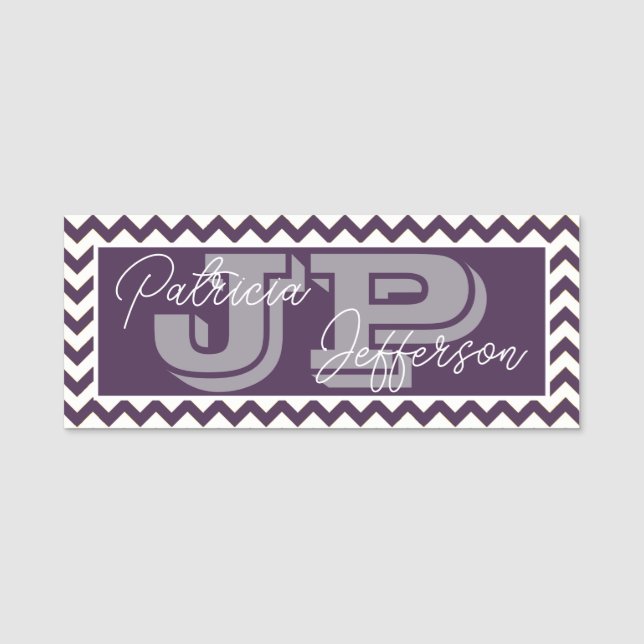 Stylish Dark Violet Purple Chevron Monogram Name Tag (Front)