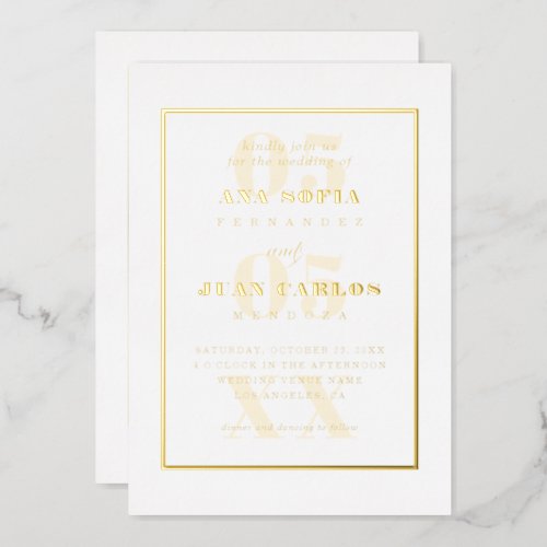 Stylish Date Photo  Monogram Frame Elegant Real  Foil Invitation