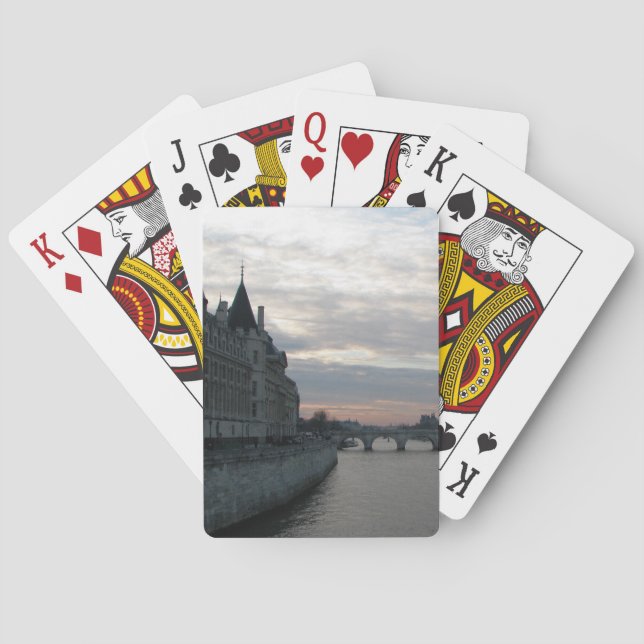 Stylish Deck Cards with beautiful sunset in Paris (Back)