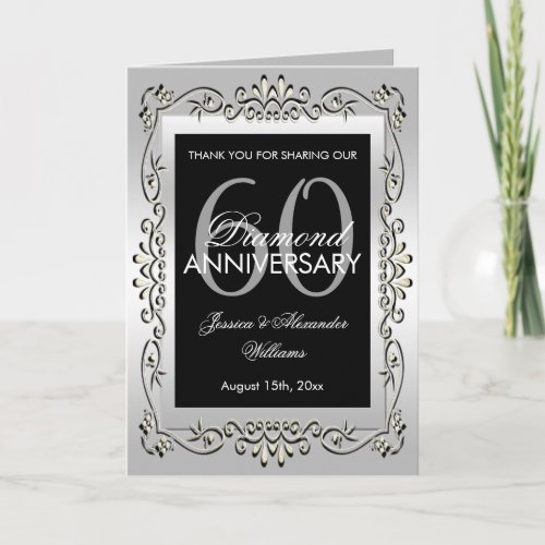 Stylish Decorative Silver 60th Wedding Anniversary Card