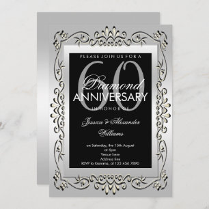 Stylish Decorative Silver 60th Wedding Anniversary Invitation