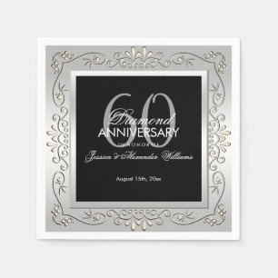 Stylish Decorative Silver 60th Wedding Anniversary Napkins