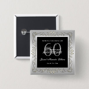 Stylish Decorative Silver 60th Wedding Anniversary Pinback Button