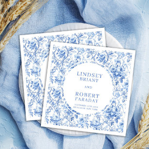 Stylish Deep Blue Toile Roses Custom Wedding Napki Napkins