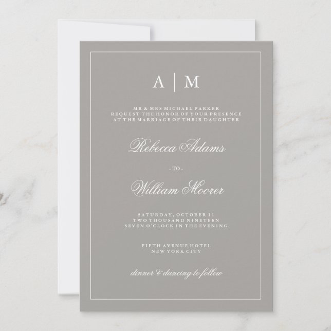 Stylish Deep Gray Wedding Invitation (Front)