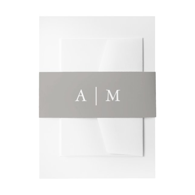 Stylish Deep Gray Wedding Monogram Invitation Belly Band (Front Example)