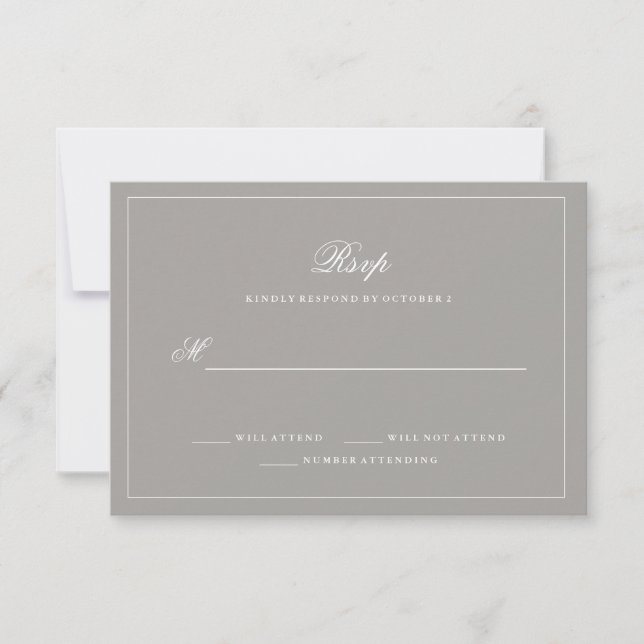 Stylish Deep Gray Wedding RSVP Card (Front)