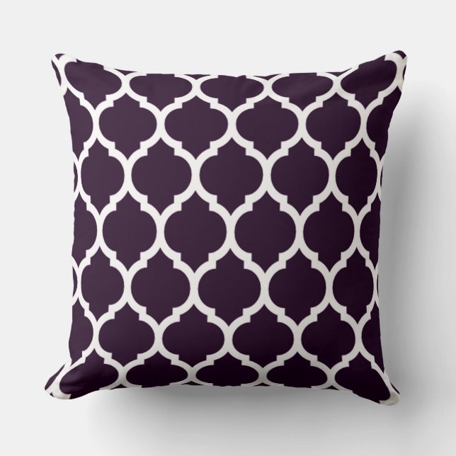 Stylish Deep Plum Purple Moroccan Quatrefoil Throw Pillow (Front)