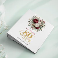 Stylish Deep Red Floral 80th Birthday Memory Album