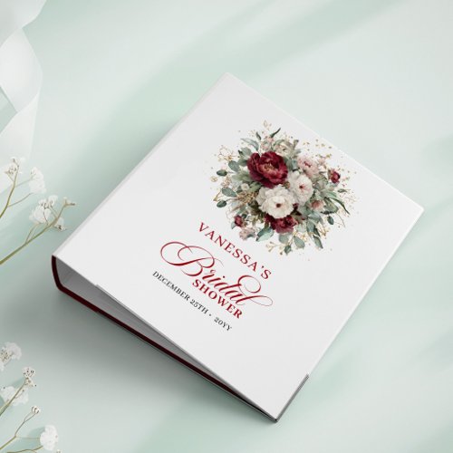 Stylish Deep Red Floral Bridal Shower Memory Album 3 Ring Binder